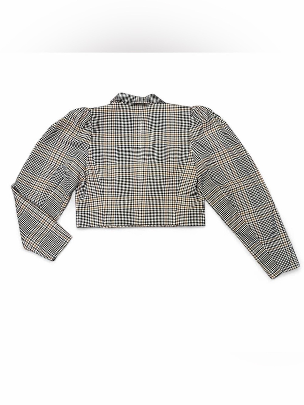 INC International Concepts Cropped Plaid Blazer in Black and Tan - Picture 6 of 8